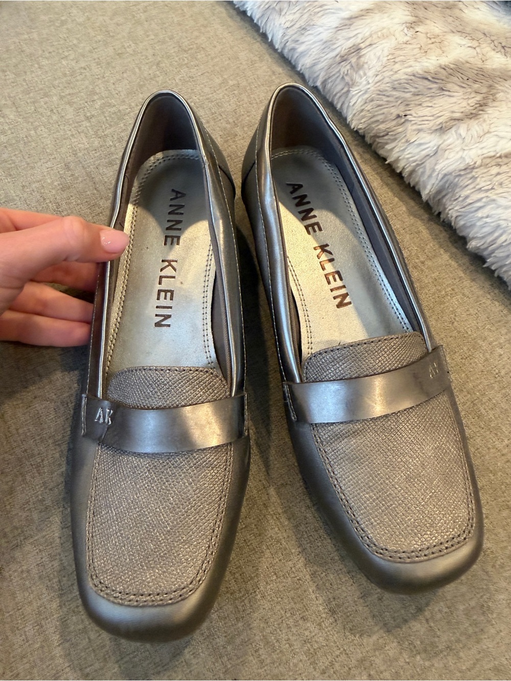 Anne Klein Metallic Silver Textured Loafers